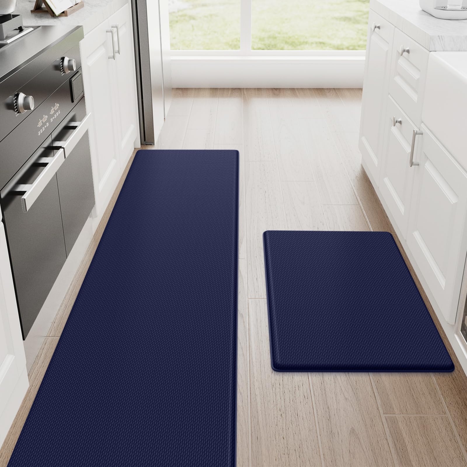 StepRite Kitchen Mats, 2PCS Kitchen Rugs, Cushioned Anti Fatigue Kitchen Mats for Floor, Non-Slip Standing Desk Mat, Waterproof Kitchen Rug Set for Kitchen, Floor, Office, 17.3"x30"+17.3"x47", Black